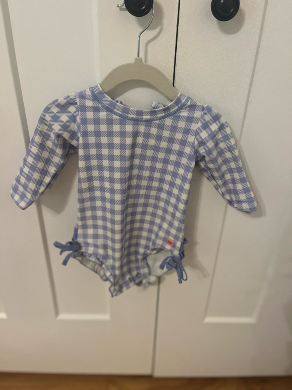 Rufflebutts Long Sleeve One Piece Rashguard Periwinkle Blue Gingham